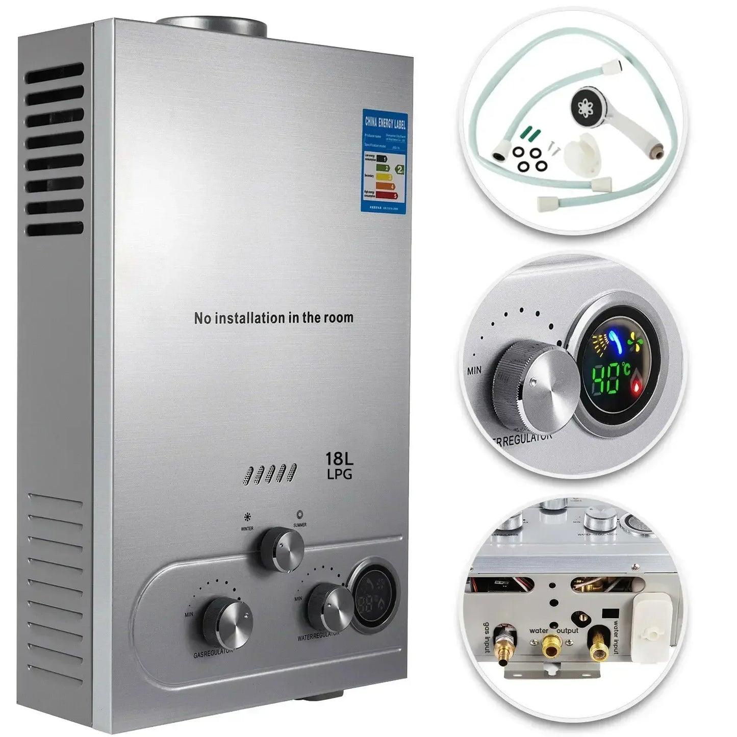 LPG Durchlauferhitzer - 6L/8L/10L/12L/16L/18L Gasdurchlauferhitzer - Edelstahl Tankless Wassererhitzer für Zuhause, Camping & Outdoor-Nutzung