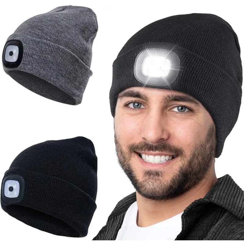 LED Beanie Mütze mit Beleuchtung - Warme Wintermütze mit Taschenlampe für Outdoor-Aktivitäten - Unisex